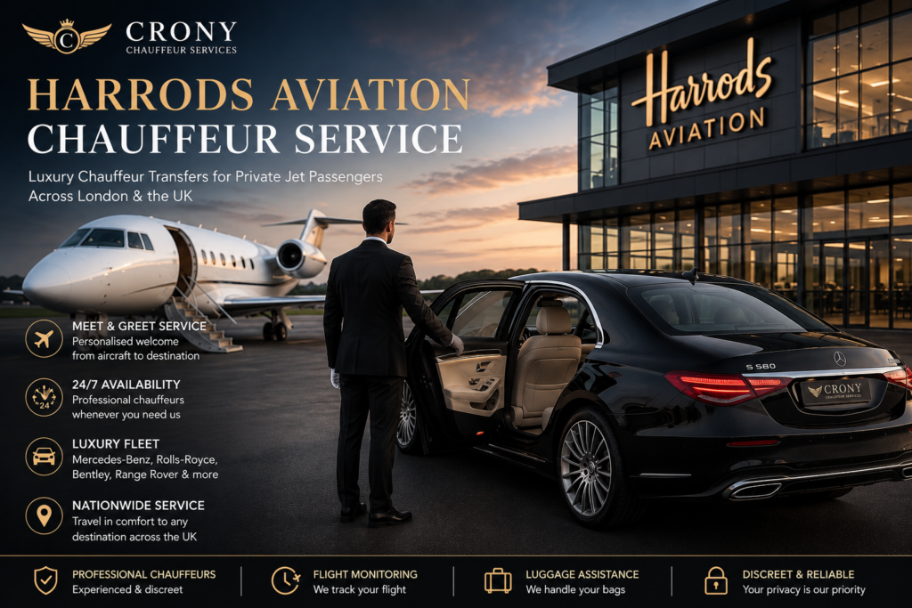Luxury chauffeur service at Harrods Aviation